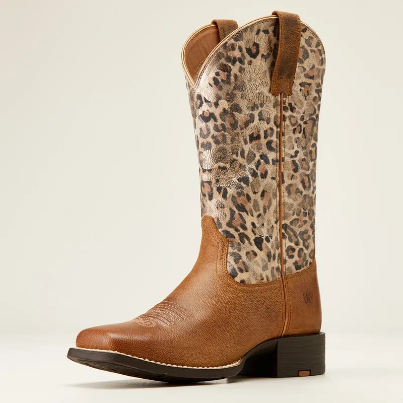 Ariat Ariat Women's Boot Round Up Wide Square Toe Pearl Brown/ Metallic Leopard 10040363