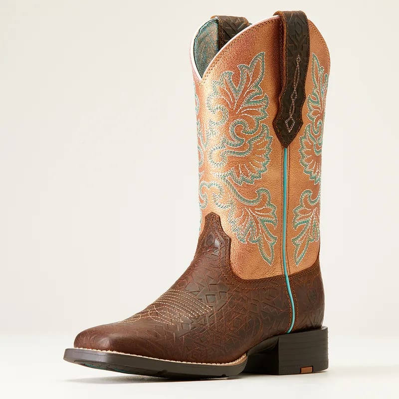 Ariat Ariat Women's Boot Round Up Wide Square Strtchfit Tostd Blnkt Emboss/Copper Glow 10047039